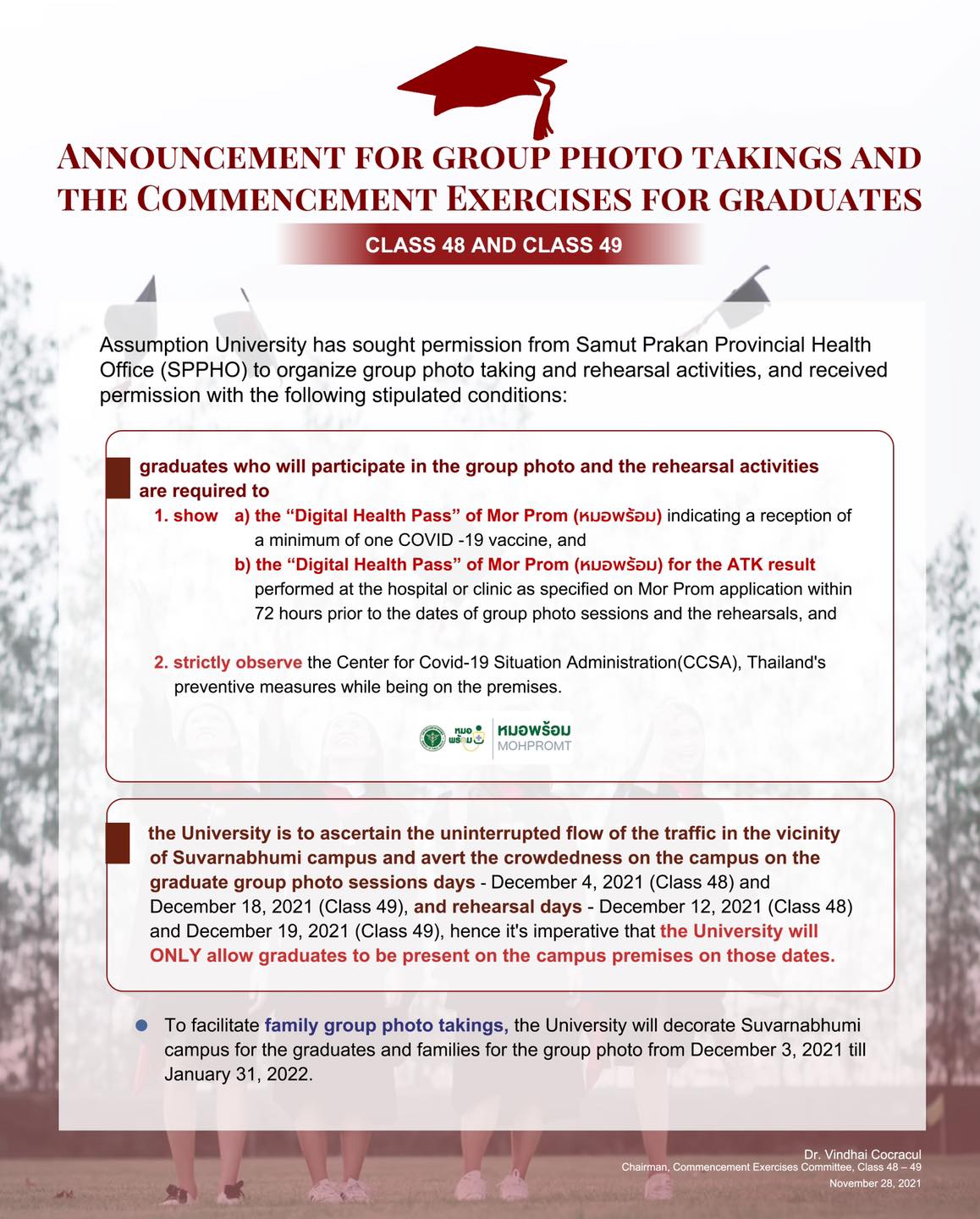 ANNOUNCEMENT FOR GROUP PHOTO TAKINGS AND THE COMMENCEMENT EXERCISES FOR ...